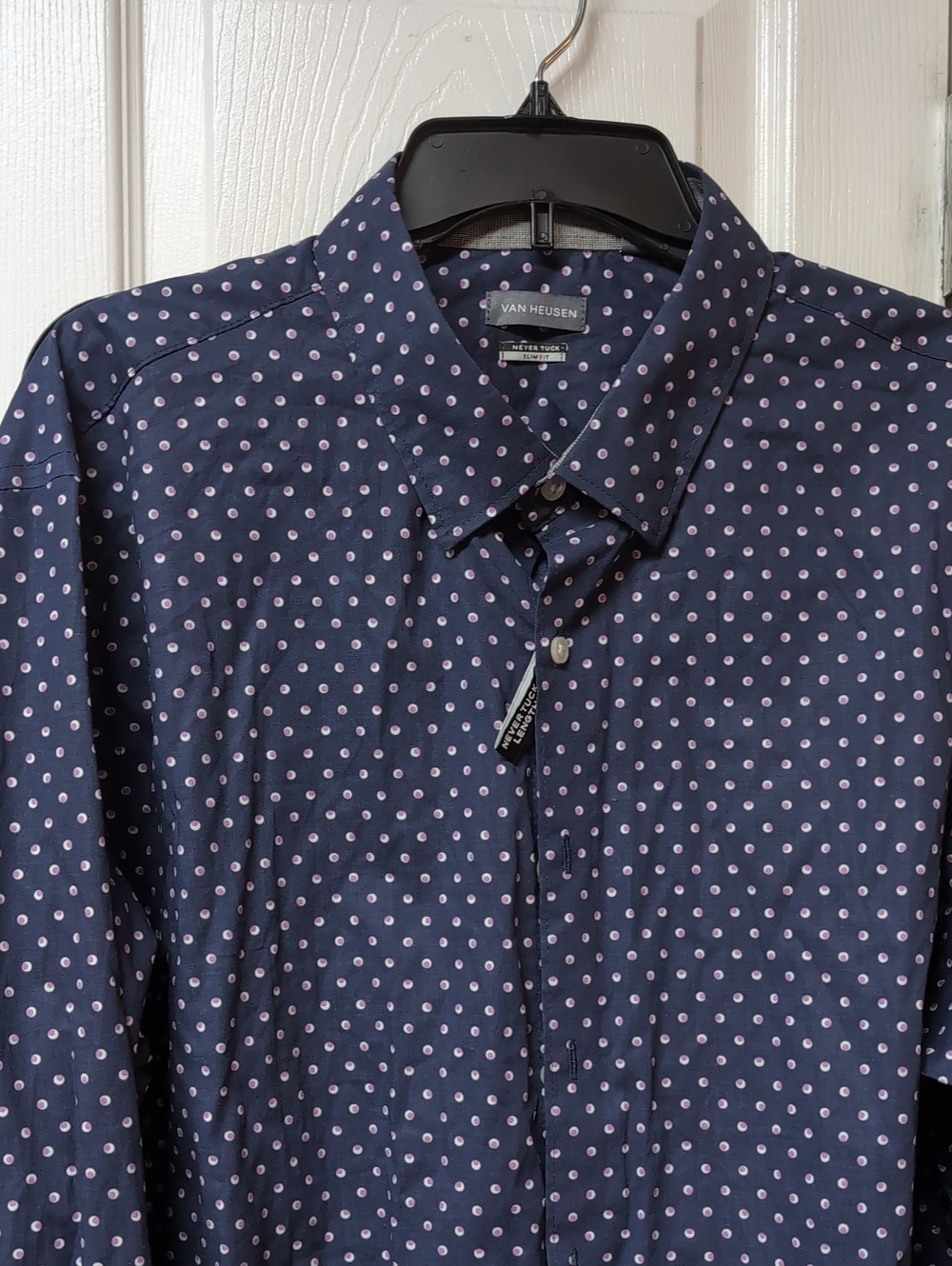 Van Heusen Men’s Navy Blue Shirt with Light Pink Dot Print
